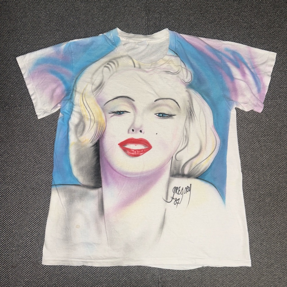 Rare 80s Marilyn Monroe Art Portrait White Single Stitch T-shirt Large